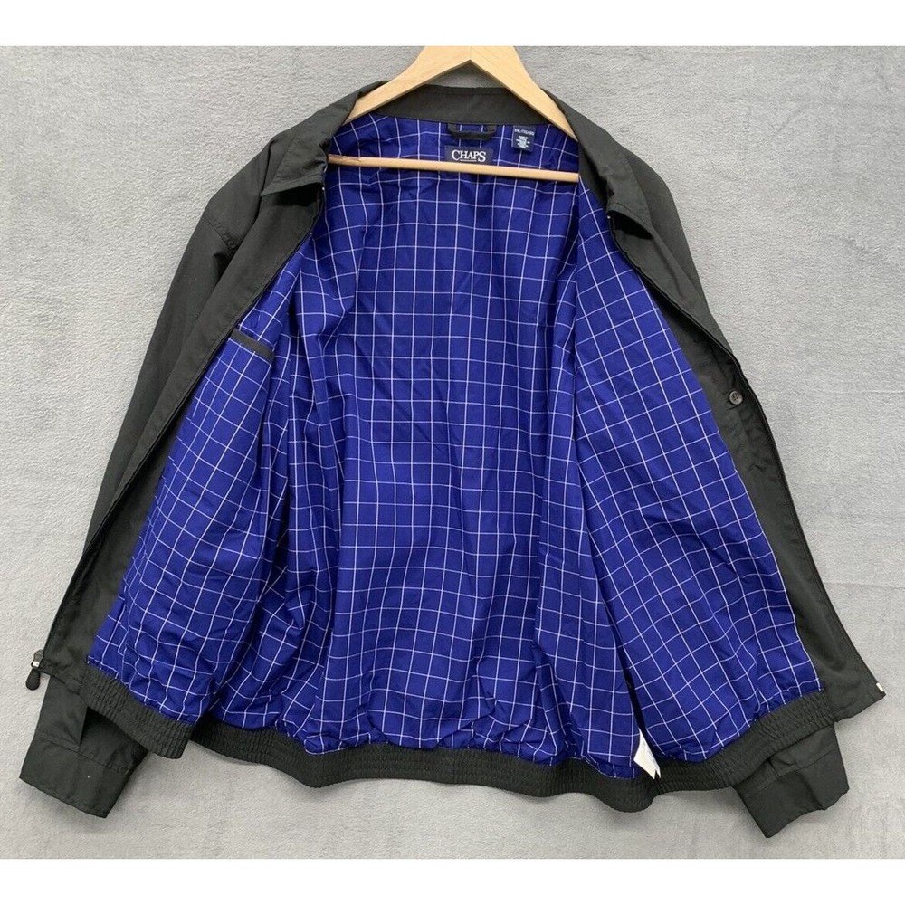 Chaps Full Zip Bomber Style Jacket Mens Size XXL Black Lightweight Blue Lining